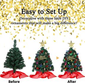 img 1 attached to 🎄 Hausse Christmas Tree Tabletop: 20 Inch Mini Artificial Pine Tree with Ornaments, Pre-lit Small Xmas Tree for Table Holiday Decor - Multicolor LED Lights & Timer - Mini Desktop Tree DIY Set