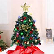 🎄 hausse christmas tree tabletop: 20 inch mini artificial pine tree with ornaments, pre-lit small xmas tree for table holiday decor - multicolor led lights & timer - mini desktop tree diy set логотип