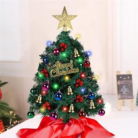 img 4 attached to 🎄 Hausse Christmas Tree Tabletop: 20 Inch Mini Artificial Pine Tree with Ornaments, Pre-lit Small Xmas Tree for Table Holiday Decor - Multicolor LED Lights & Timer - Mini Desktop Tree DIY Set