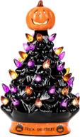 🎃 rj legend ceramic christmas-halloween tree: orange pumpkin head home decoration with over 35 multicolor bulbs light up by battery - black-9 inch - ideal for trick or treat celebrations logo