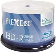 📀 plexdisc 633-214 25 gb 6x blu-ray white inkjet printable single layer recordable bd-r, 50pk cake box, 50 discs - ideal media storage solution for archiving and data backup logo