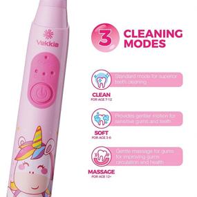 img 1 attached to Vekkia Sonic Rechargeable Kids Electric Toothbrush: Fun & Efficient Cleaning with 3 🦷 Modes, Memory Function, 31000 Strokes, Waterproof & Age-Appropriate Timer (3+) - Includes 4 Soft Bristles