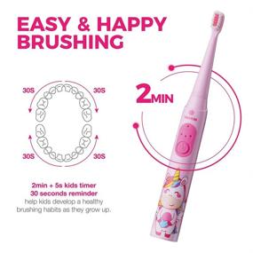 img 2 attached to Vekkia Sonic Rechargeable Kids Electric Toothbrush: Fun & Efficient Cleaning with 3 🦷 Modes, Memory Function, 31000 Strokes, Waterproof & Age-Appropriate Timer (3+) - Includes 4 Soft Bristles