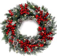 🎄 cocoboo 24-inch pre-lit christmas wreath: 50 led lights, indoor/outdoor holiday decorations, artificial pine logo