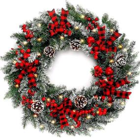 img 4 attached to 🎄 COCOBOO 24-Inch Pre-Lit Christmas Wreath: 50 LED Lights, Indoor/Outdoor Holiday Decorations, Artificial Pine