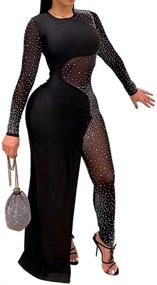 img 4 attached to IyMoo Rhinestones Patchwork Jumpsuits Rhinestone Women's Clothing