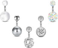 qwalit short bar belly button rings - surgical steel navel rings for women with opal - belly button piercing jewelry 6mm 10mm logo