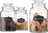 all-purpose glass canister set for kitchen or bathroom - airtight food storage jars with chalkboard labels and airtight lid - set of 3 cookie and candy jars универсальный набор стеклянных банок для кухни или ванной - герметичные банки для хранения пищи с карандашной наклейкой и герметичной крышкой - набор из 3-х банок для печенья и конфет. логотип