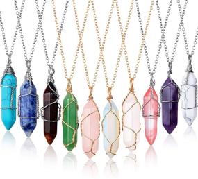 img 4 attached to 💎 Hexagonal Crystal Pendant Necklace: Natural Quartz Stone, Healing Gemstone Necklace for Women - Elegant Colors