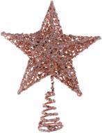 amosfun 7.87in christmas tree iron star topper: rose gold glittering xmas decoration ornament logo