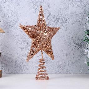 img 1 attached to Amosfun 7.87in Christmas Tree Iron Star Topper: Rose Gold Glittering Xmas Decoration Ornament