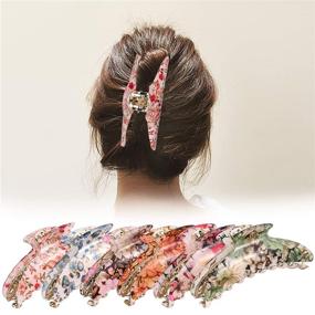 img 1 attached to 🎀 HAITAO 6Pcs Large Hair Claw Clips - 4.3 Inches - Nonslip Acrylic Hair Barrettes for Thick, Long, and Heavy Hair - Big Ponytail Holders and Accessories for Women and Girls