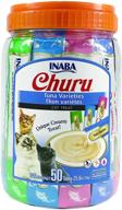 🐱 inaba churu lickable purée wet treat for cats - playful hand feeding or food topper - grain free, preservative free - added vitamin e and green tea - 50 tube tuna variety pack logo
