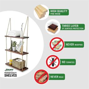 img 2 attached to 📚 Asliny Hanging Shelf Wall: Floating Swing Storage Shelves with Jute Rope - Durable 3 Tier Shelf for Bedroom, Living Room, Kitchen, and Bathroom Over The Toilet Storage - Brown