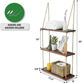 img 1 attached to 📚 Asliny Hanging Shelf Wall: Floating Swing Storage Shelves with Jute Rope - Durable 3 Tier Shelf for Bedroom, Living Room, Kitchen, and Bathroom Over The Toilet Storage - Brown