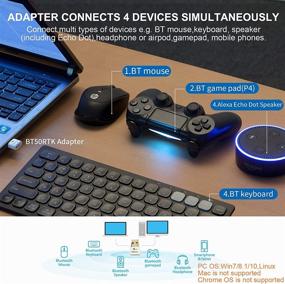 img 3 attached to 🎧 High-Performance BT 5.0 Bluetooth Adapter for PC & Laptop | Connects 4 Devices | QWNET BT50RTK | Windows 10/8.1/7/Linux Compatible | Mouse, Speaker (e.g. Alexa Echo Dot), Headset, Gamepad (P4/PS4DS4), Printer, Cricut | Sleek White Design