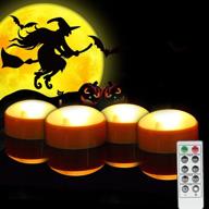 🎃 set of 4 halloween led pumpkin lights with remote and timers - battery operated jack-o-lantern lights for bright, flickering flameless electric candles - ideal for halloween and holiday decorations (orange) logo