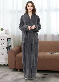 img 3 attached to Cozy and Stylish Womens Fleece Robe with Pockets - Zippered Long Bathrobe for Women