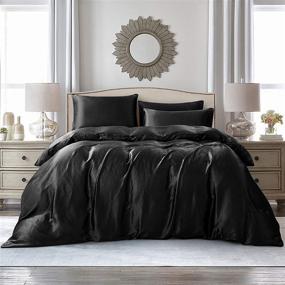 img 4 attached to 🛏️ Vonty Full/Queen Size Black Silk Like Satin Bedding Set with Zipper Closure - 3-Pieces Satin Duvet Cover Set (1 Duvet Cover + 2 Pillowcases)