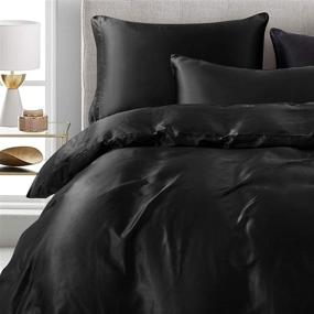 img 3 attached to 🛏️ Vonty Full/Queen Size Black Silk Like Satin Bedding Set with Zipper Closure - 3-Pieces Satin Duvet Cover Set (1 Duvet Cover + 2 Pillowcases)