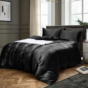 img 2 attached to 🛏️ Vonty Full/Queen Size Black Silk Like Satin Bedding Set with Zipper Closure - 3-Pieces Satin Duvet Cover Set (1 Duvet Cover + 2 Pillowcases)