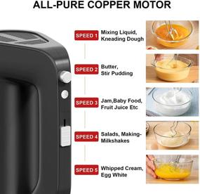 img 2 attached to HOUCAE Black Hand Mixer Electric for Efficient Kitchen Whipping, Mixing Cookies and Cakes - 5 Speeds, Turbo, Eject Button, 250W Power, Rigid Material, With 5 Stainless Steel Accessories