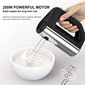 img 1 attached to HOUCAE Black Hand Mixer Electric for Efficient Kitchen Whipping, Mixing Cookies and Cakes - 5 Speeds, Turbo, Eject Button, 250W Power, Rigid Material, With 5 Stainless Steel Accessories