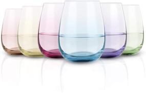 img 4 attached to 🍷 Vibrant Splash Stemless Wine Glass Set of 6 - Perfect Festive Gift for Weddings, Birthdays & Parties!