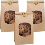 🛍️ eupako 3.54x2.36x6.7" bakery bags with window - 50 pcs brown tin tie tab lock bags kraft paper bags for cookies, coffee - includes 50 pcs handmade stickers logo