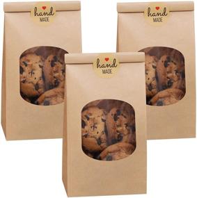 img 4 attached to 🛍️ Eupako 3.54x2.36x6.7" Bakery Bags with Window - 50 PCS Brown Tin Tie Tab Lock Bags Kraft Paper Bags for Cookies, Coffee - Includes 50 PCS Handmade Stickers