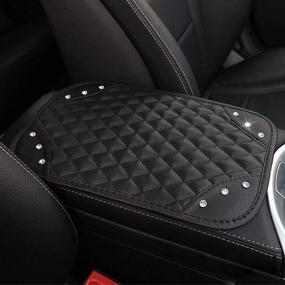 img 4 attached to 💎 Pursuestar Bling Crystal Black PU Leather Armrest Center Console Cushion Lid Handrail Box Pad Cover Soft Case Car Decor Accessories Embellished for Women - Universal