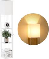 🔲 modern square floor lamp with shelves and white shade - sunmory shelf lamp for living room and bedroom, 3-way dimmable led bulb, corner display bookshelf (white) логотип