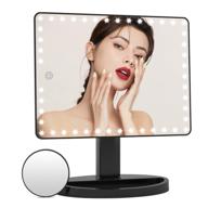 💡 portable rechargeable lighted makeup vanity mirror with 45 led lights: funtouch large light up 1x/10x magnifying mirror, touch screen, 360° rotation - black logo