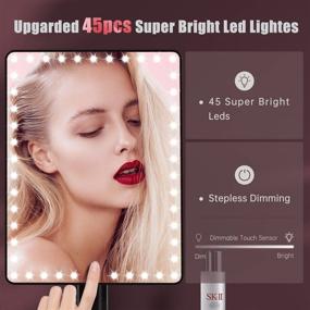 img 3 attached to 💡 Portable Rechargeable Lighted Makeup Vanity Mirror with 45 LED Lights: FUNTOUCH Large Light Up 1X/10X Magnifying Mirror, Touch Screen, 360° Rotation - Black