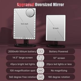 img 1 attached to 💡 Portable Rechargeable Lighted Makeup Vanity Mirror with 45 LED Lights: FUNTOUCH Large Light Up 1X/10X Magnifying Mirror, Touch Screen, 360° Rotation - Black