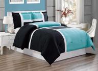 🛏️ queen size aqua blue, black & white soft down alternative color panel oversize comforter set - includes 1 oversize comforter and 2 shams in microfiber bedding logo