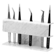 📌 gemerry eyelash extension supplies tweezer holder stand - acrylic display storage for lash extension tools and accessories (marbling, 8 pcs tweezers shelf holder) logo