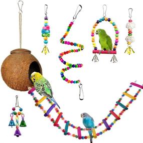 img 4 attached to Bird Cage Accessories: Parakeet Cage Toys Set with Hideaway, Hammock, 🐦 Swing, and Chewing Toys - Perfect for Small Birds like Cockatiels and Parakeets