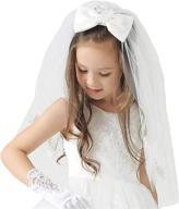 elesa miracle ivory wedding veil with bow embroidery and gift box - perfect for first communion and flower girls logo