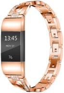 замена металлических ремешков wekin x-rose gold для fitbit charge 2 и charge 2 hr, регулируемый модный блестящий ремешок с кристаллами розового цвета для умных часов, браслет для замены ремешка аксессуара для fitbit charge 2 - улучшенный seo. логотип