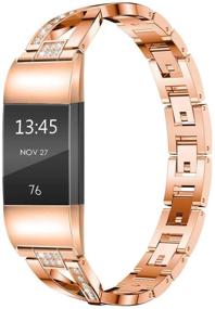 img 4 attached to Замена металлических ремешков Wekin X-Rose Gold для Fitbit Charge 2 и Charge 2 HR, регулируемый модный блестящий ремешок с кристаллами розового цвета для умных часов, браслет для замены ремешка аксессуара для Fitbit Charge 2 - улучшенный SEO.