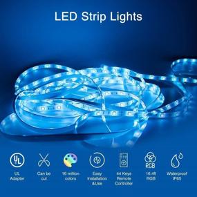 img 2 attached to 🌈 UL Certified RGB LED Strip Lights - 16.4ft 150pcs 5050 LEDs, Waterproof, 3M Adhesive, Dimmable Color Changing Rope Lights, 44 Key Remote Control for Kitchen, Bedroom, Party, Holiday Decoration...