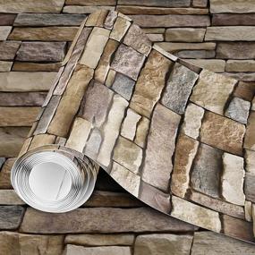 img 4 attached to 🧱 Rustic Stone Peel and Stick Wallpaper - 3D Textured Brick Backsplash, Vintage Adhesive Contact Paper - Easily Removable & Multicolored - 17.71" x 118