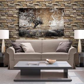 img 2 attached to 🧱 Rustic Stone Peel and Stick Wallpaper - 3D Textured Brick Backsplash, Vintage Adhesive Contact Paper - Easily Removable & Multicolored - 17.71" x 118