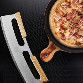 img 1 attached to 🍕 14-Inch Pizza Cutter, Mezzaluna Chopper, Mezzaluna Salad Chopper, Rocker Blade Pizza Knife with Wooden Handle, Large Pizza Cutting Tool...