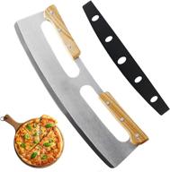 🍕 14-inch pizza cutter, mezzaluna chopper, mezzaluna salad chopper, rocker blade pizza knife with wooden handle, large pizza cutting tool... logo