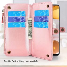 img 2 attached to Lacass [Cards Theft Scan Protection] 10 Card Slots Holder Zipper Pocket Wallet Case Flip Leather Cover With Wrist Strap Magnetic Closure Stand For Samsung Galaxy S20 FE 5G(Floral Rose Gold)