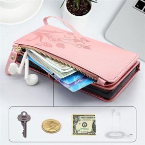 img 1 attached to Lacass [Cards Theft Scan Protection] 10 Card Slots Holder Zipper Pocket Wallet Case Flip Leather Cover With Wrist Strap Magnetic Closure Stand For Samsung Galaxy S20 FE 5G(Floral Rose Gold)