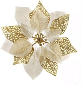 img 4 attached to 🎄 10 Pack Glitter Poinsettia Bushes: Gold Christmas Tree Flowers & Ornaments