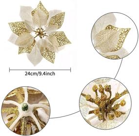 img 2 attached to 🎄 10 Pack Glitter Poinsettia Bushes: Gold Christmas Tree Flowers & Ornaments